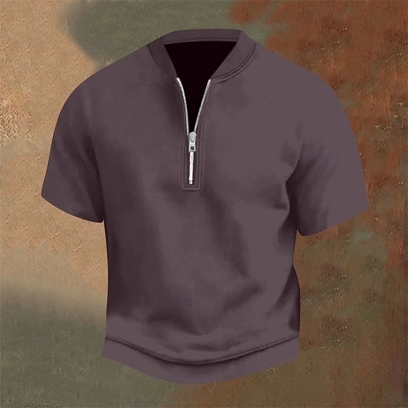Homme Polo Polo quart de zip Tenue quotidienne Date Zip quart Manche Courte Mode Basique Uni Fermeture éclair Été Coupe régulière Jaune clair Noir Jaune bleu marine Violet Orange Polo de 2025 ? $20.99 –P3