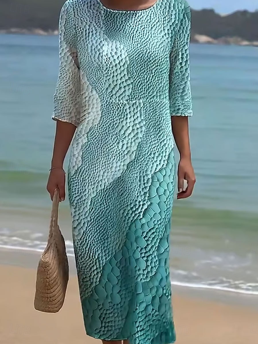 Kvinnors Maxiklänning Kaftan 3/4 Lång Ärme Crew Neck Avslappnad Klänning A-linjeformat Klänning Boho Regelbunden Passform Grafisk Geometrisk Abstrakt Rosa Blå Lila Grön Vår Höst 2025 - $41.99 –P2