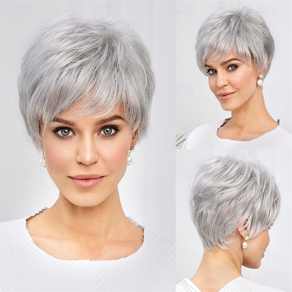 Lyhyet peruukit naisille muistikuitua jäljittelevä aitohius pixie curly peruukki bangnaturally -tuoksuilla päivittäiseen käyttöön 2025 - $23.99 –P4
