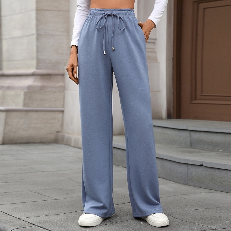 Femmes Slacks Droit Streetwear Occasionnel Longueur complète Naturel Uni Avec Poches Conception à cordon élastique Doux Fête Tenue quotidienne Week-end Rouge bordeaux Jacinthe Noir Vert Véronèse de 2025 ? $20.99 –P1