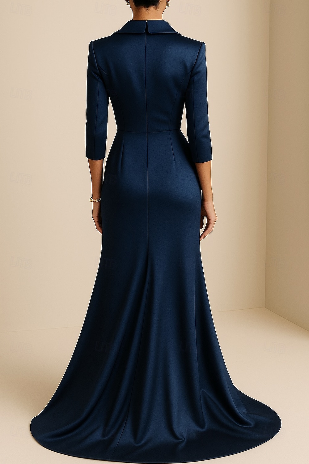 Sirena / Tromba Abito da Sera Elegante Vestito Formale Matrimonio Lunghezza al pavimento Manica 3/4 Bavero Raso Elasticizzato con Pieghe Volant 2025 del 2025 a $149.99 –P2