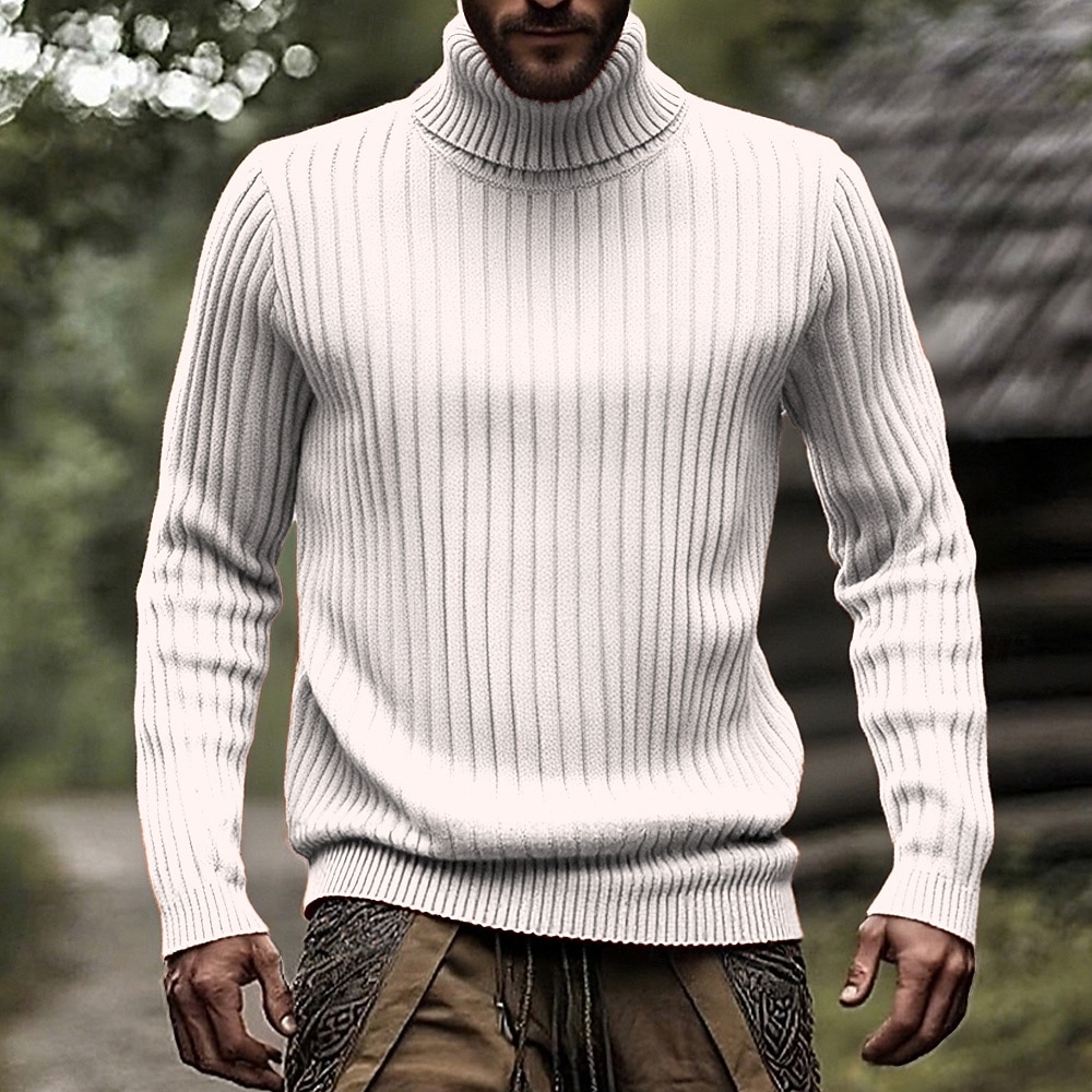 Per uomo Maglione Maglione a maglia A Coste Maglia Top Regolari Lavorato a maglia Semplice Dolcevita Moda Essenziale Vacanza Abbigliamento quotidiano Abbigliamento Autunno Inverno Nero Bianco M L XL del 2026 a $38.99 –P1