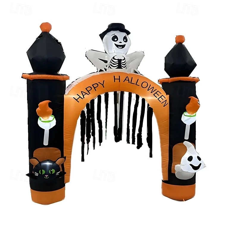 1 db 2,4 m-es halloweeni fekete macska koponya szellem fénnyel felfújható légmodell ívek udvari verandák bejárati ajtók gyep party halloweeni hangulat díszvilágítás eu/us/uk/au csatlakozó 2025 - $107.99 –P6