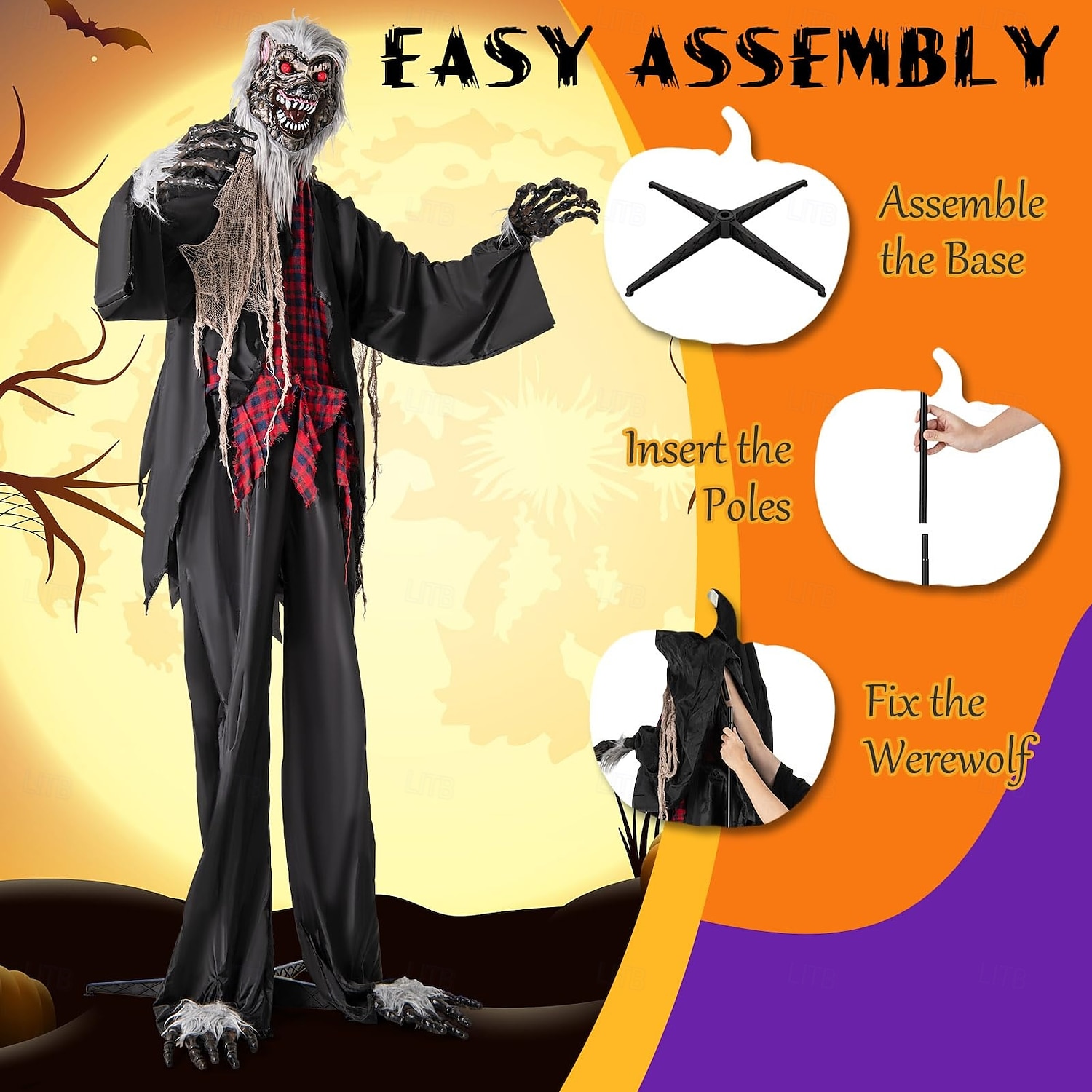 Halloweenská animatronika, zvukem aktivovaný vlkodlak se zářícíma očima a děsivými zvuky, obří animovaná venkovní halloweenská dekorace, pánský doplněk 2025 - $251.09 –P5