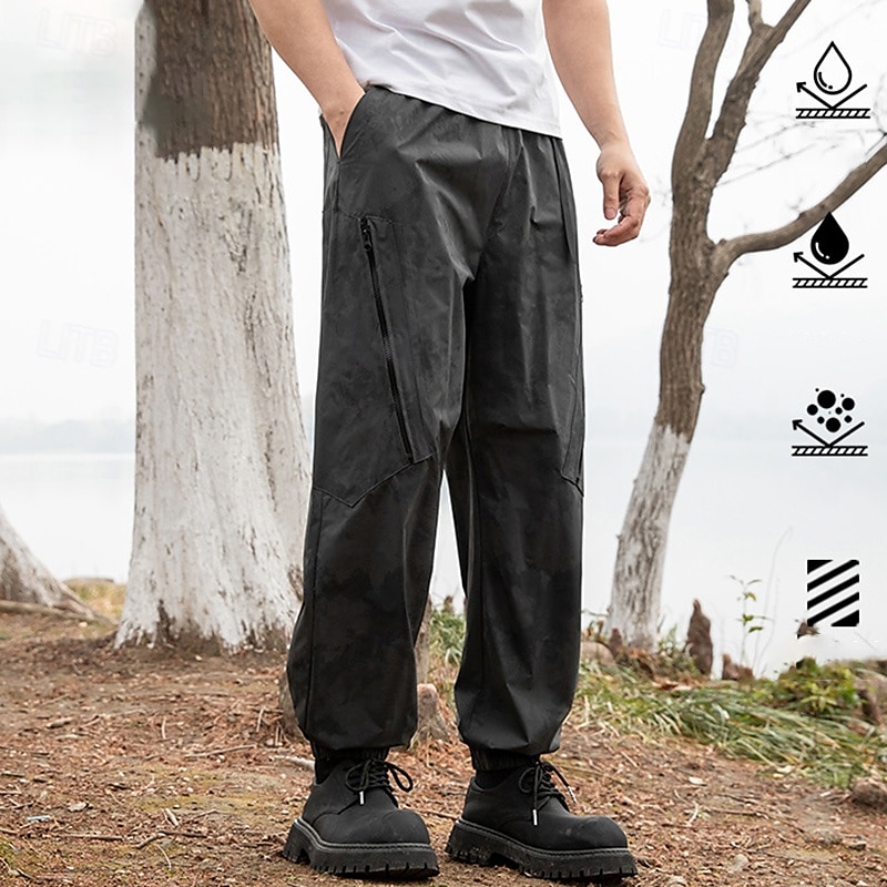 Homens Calças de Trilha Calças impermeáveis Calças com cordão Calças Softshell Ao ar livre Normal Prova-de-Água A Prova de Vento Calças Bolsos Cintura elástica Preto Branco Acampar e Caminhar Corrida de 2025 por $48.99 –P1
