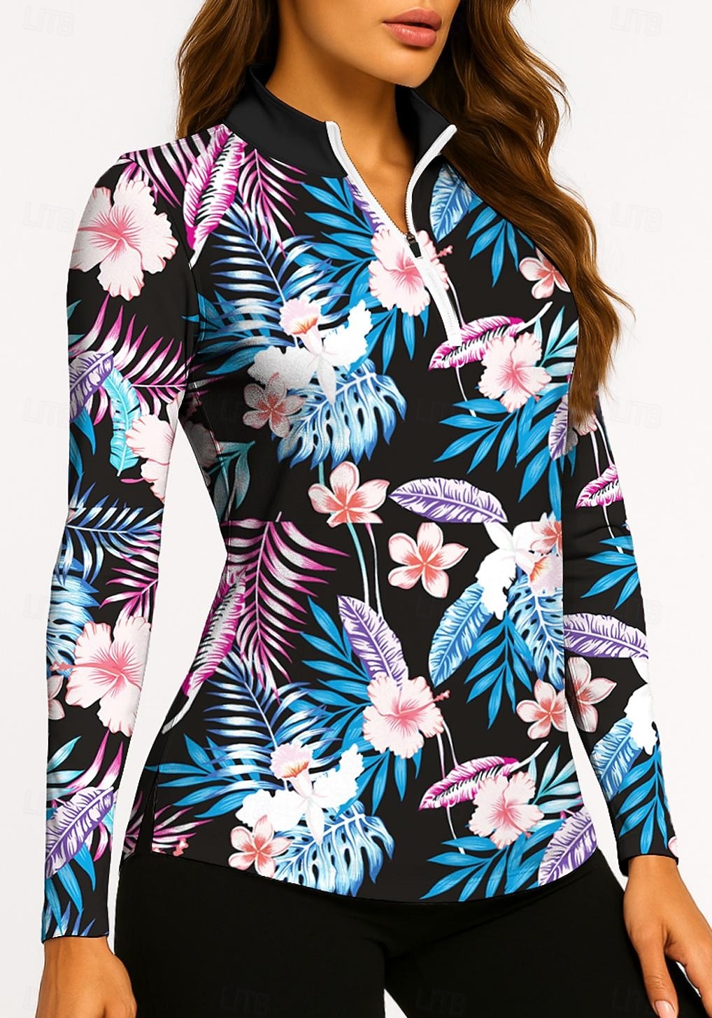Women's Plants Floral Tropical Floral Botanical Tops Golf Polo Shirt Tennis Shirt Tennis Tee Long Sleeve Print Quarter Zip Pullover UPF50+ UV Protection Elastic Breathable Volleyball Tennis Golf 2026 - $25.99 –P3