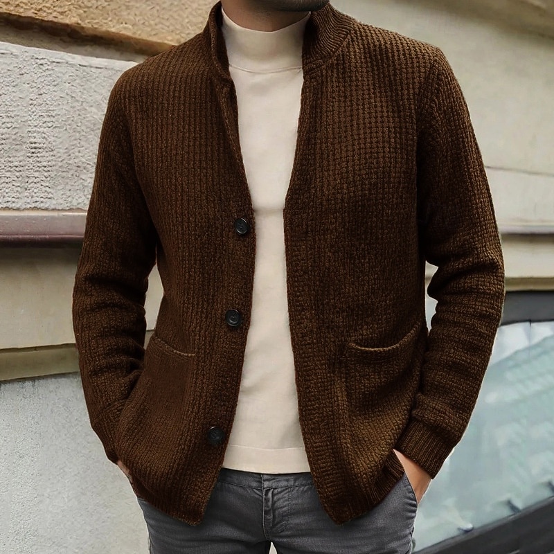 Herren Strickjacke Kurzer Pullover Strickpullover Gerippt Stricken Normale Oberteile Knopf hoch Tasche Einfach Stehkragen Mode Klassisch Urlaub Alltagskleidung Bekleidung Herbst Winter Schwarz 2026 - $40.99 –P4