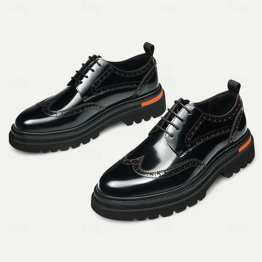 Herresko i ekte skinn med vingetupp og brogues, klassisk brunt formelt fottøy for kontor, banketter og bryllup 2026 - $119.99 –P9