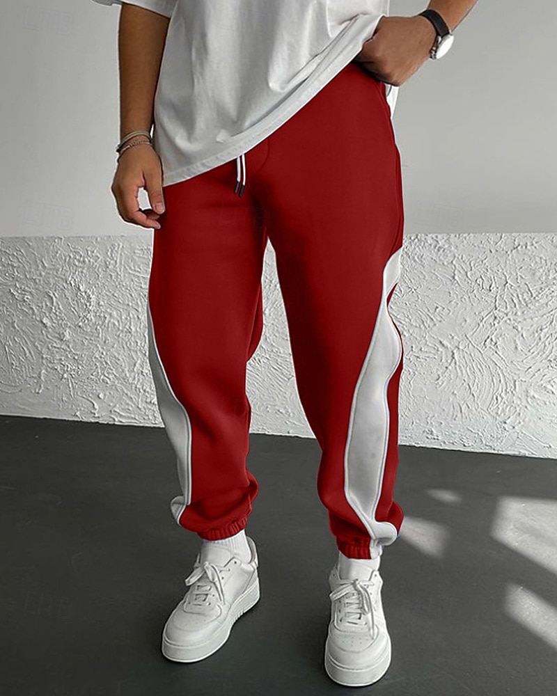 Pánské Tepláky Běžec Kalhoty Šňůrky Kapsy Elastický pas Barevné bloky Pohodlné Outdoorové sporty Denní Módní Na běžné nošení Černočervená Bílá  / modrá Lehce elastické 2025 - $29.99 –P8