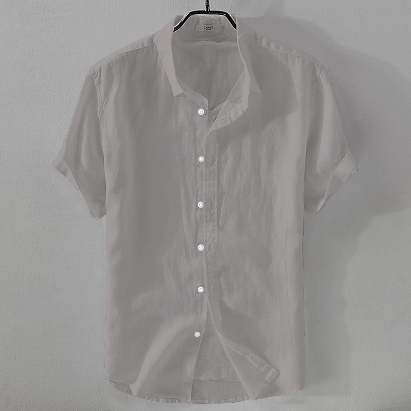 Men's Shirt Linen Shirt Casual Shirt Cotton Shirt Plain Vacation Street Black White Pink Blue Short Sleeve Turndown Summer Clothing Apparel Button-Down 2025 - $17.99 –P12