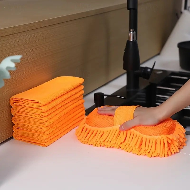 Conjunto de 6 peças de esponja e toalha para lavagem de carros – inclui 1 luva de esponja de limpeza e 5 toalhas de microfibra macias e superabsorventes – reutilizáveis para uso no carro, em casa e na de 2025 por $17.99 –P8