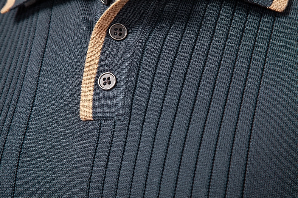 Herre Pullover genser Strikke Vanlige topper Fargeblokk Knapper Helfarge Polokrage Årgang Daglig Skole Hjem Klær Vår Høst Blå Brun S M L 2025 - $32.99 –P3
