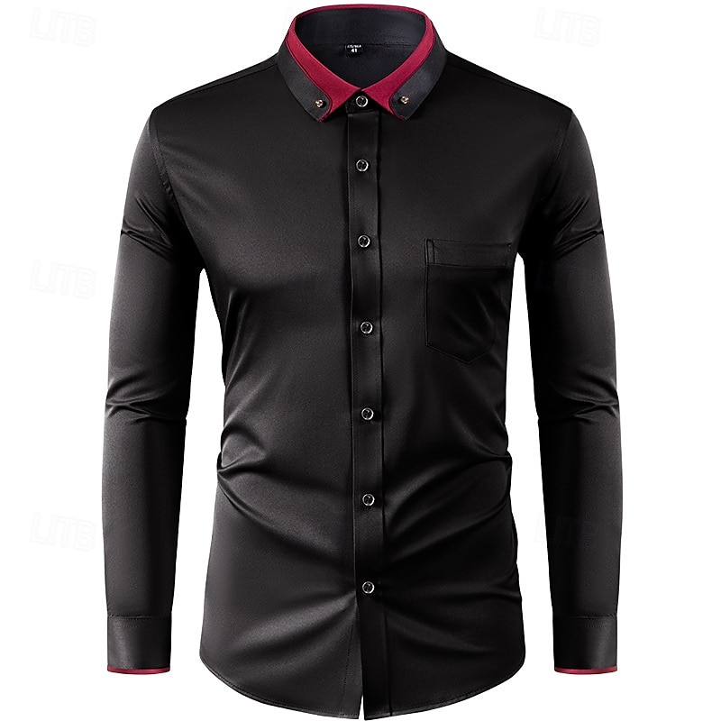 Per uomo Camicia Camicia elegante Camicia button-down Camicia non stiro Semplice Formale Matrimonio Nero Bianco Vino Blu marino Manica Lunga Collo ripiegato Estate Primavera Abbigliamento diamante del 2025 a $21.99 –P12
