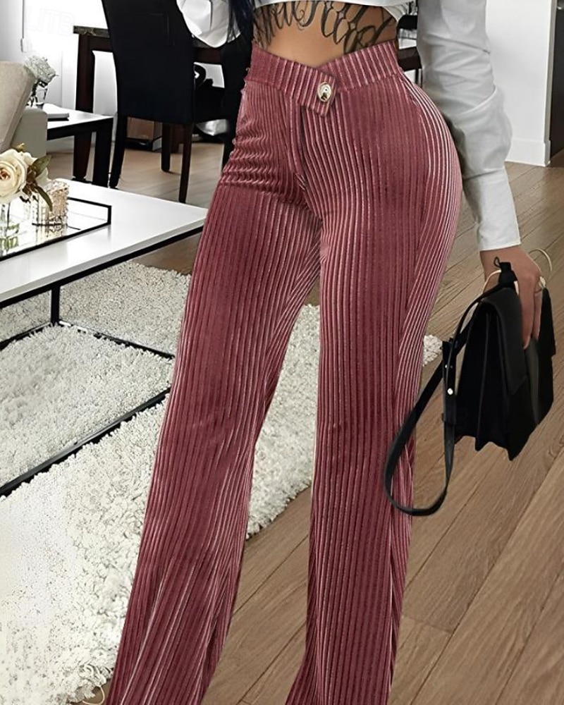 Pentru femei Picior Larg Pantaloni Corduroy Șic Stradă Stilat Lungime totală Natural Simplu Talie elastică Comfortabil Stradă Concediu Sfârșit de săptămână Rugină Bleumarin Negru Verde Toamnă Iarnă 2025 - $22.99 –P2