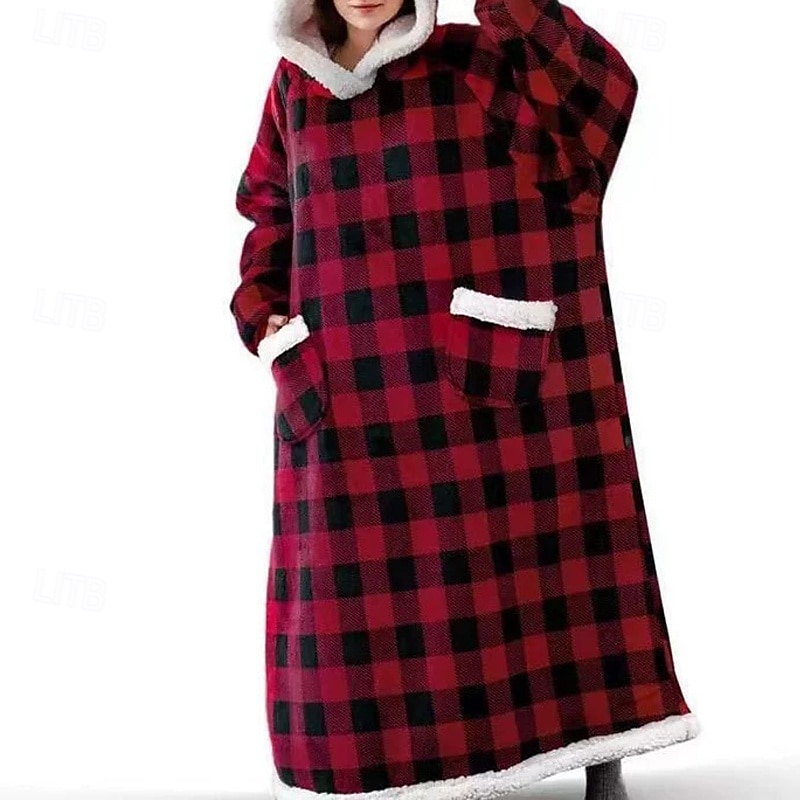 Damen Schlafanzug Freizeitkleidung Mode Basic Komfort Einfarbig Tasche Heim Täglich Bett Lange Robe Schwarz Rosa Rote Blau Dunkelgray Winter 2025 - $27.99 –P1