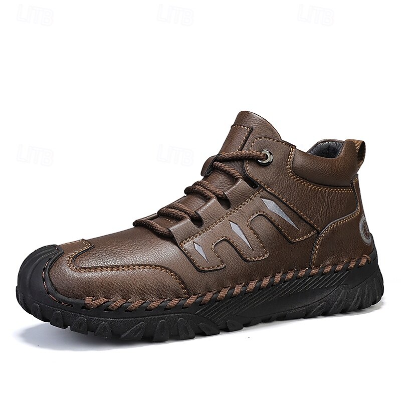 Men's Coffee Brown Leather Sneakers with Contrast Stitching and Cushioned Sole – Comfortable Casual Shoes for Outdoor Adventures and City Fashion 2025 - $54.99 –P1