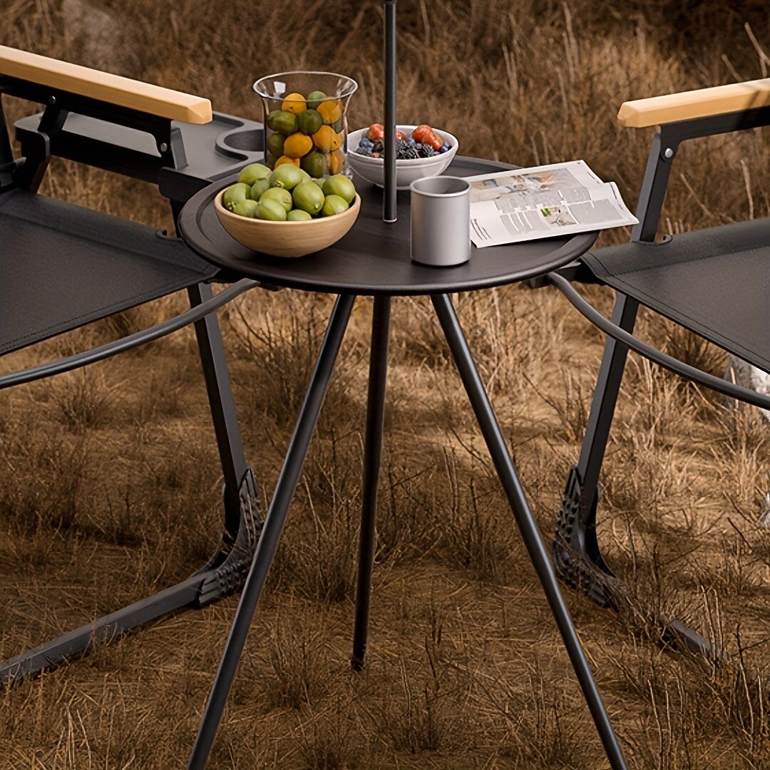 tragbarer schwarzer Outdoor-Tisch mit Lampenständer – klappbar, Eisenkonstruktion, lässiger Stil, inklusive Aufbewahrungstasche, kleiner Outdoor-Tisch 2026 - $21.99 –P6