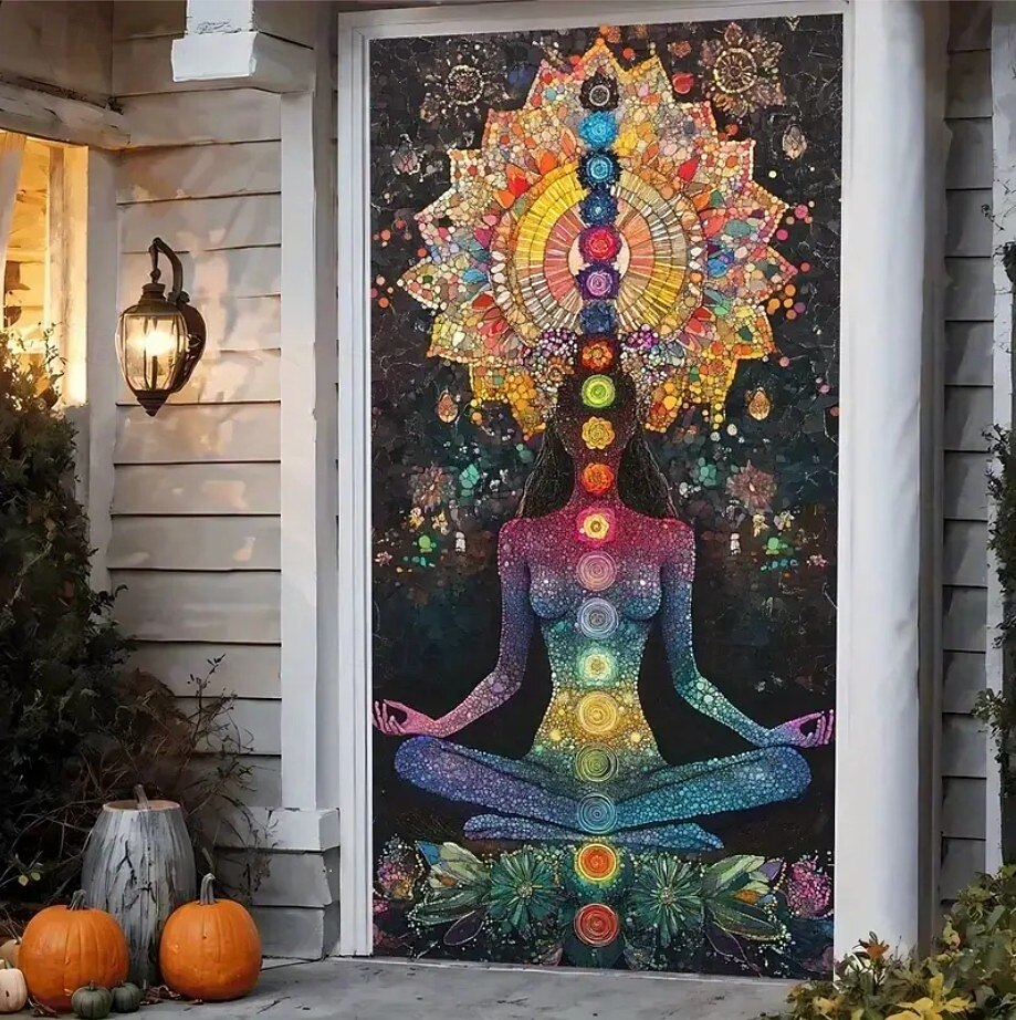 Couverture de porte Bannières extérieures Sept chakras Méditation Yoga Esthétique Mystique Chambre Salon Porte d'Entrée Décorations murales, porte, arrière-plan de 2026 ? $19.99 –P2
