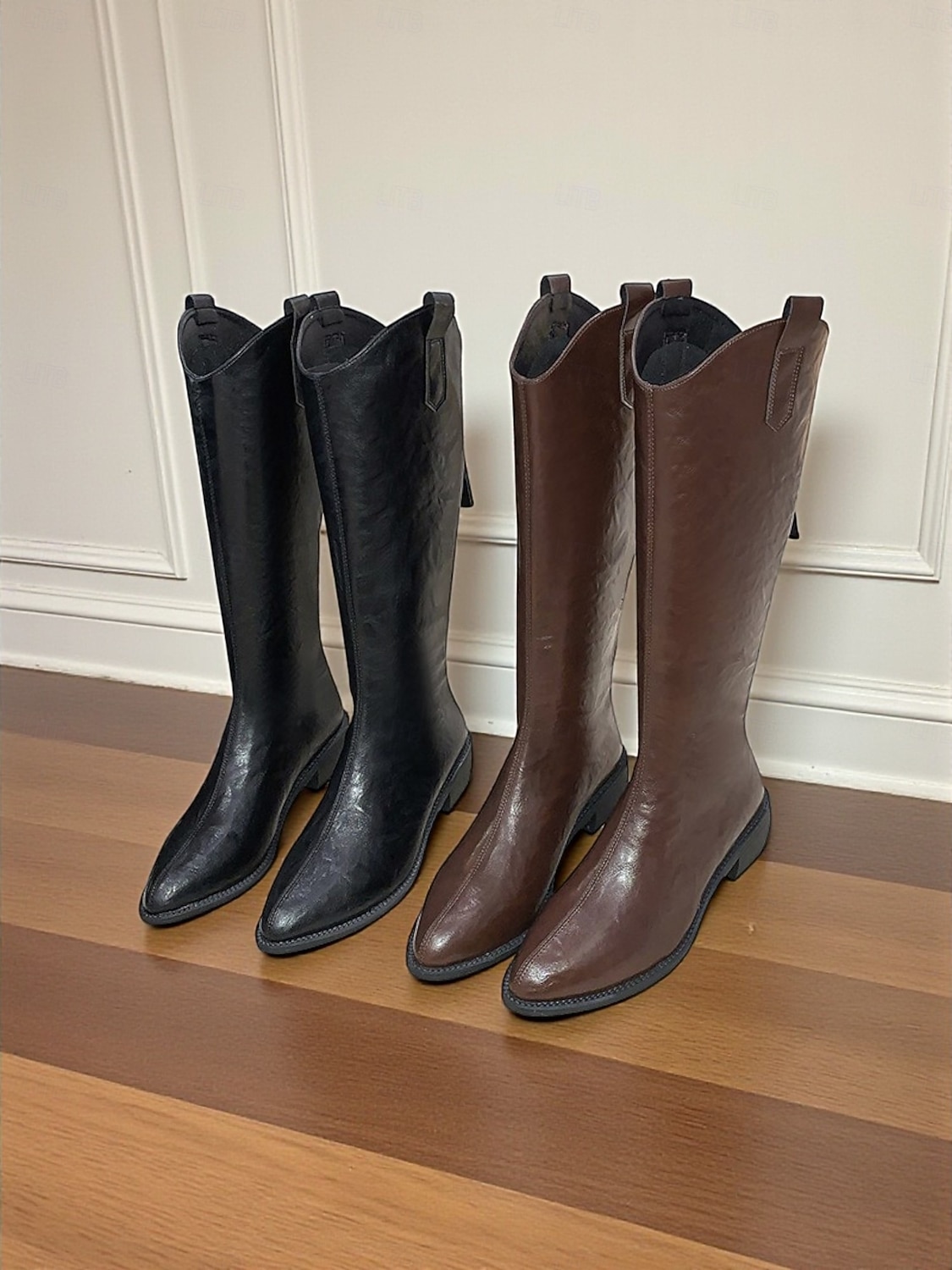 Bottes d'équitation pour femmes jusqu'aux genoux avec languettes de traction, design confortable à enfiler à talon bas, chaussures de mode de style western classique pour une tenue décontractée de 2025 ? $34.99 –P6