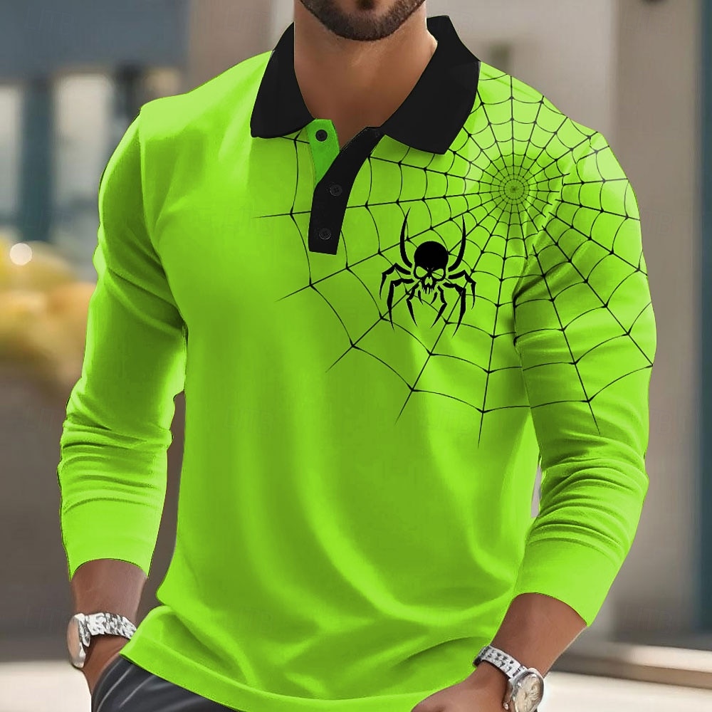 Halloween Hombre Animal telaraña Polo Manga Larga Camisas de polo Diseño Casual Calle Ropa Deportiva Ropa Cotidiana Impresión 3D Botones Primavera Otoño Invierno Rojo Naranja Verde Trébol 2026 - $22.99 –P2