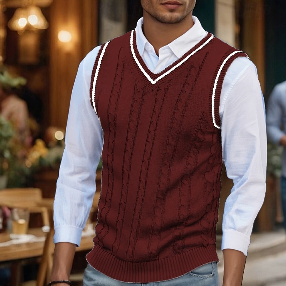 Homme Pull de Noël Chandails de Noël Pull Gilet pull de Noël Robe pull Côtelé Torsadé Tricoter Hauts Réguliers Tricoté Uni Col en V Mode Occasionnel Vacances Tenue quotidienne Vêtement Tenue Automne de 2026 ? $29.99 –P10