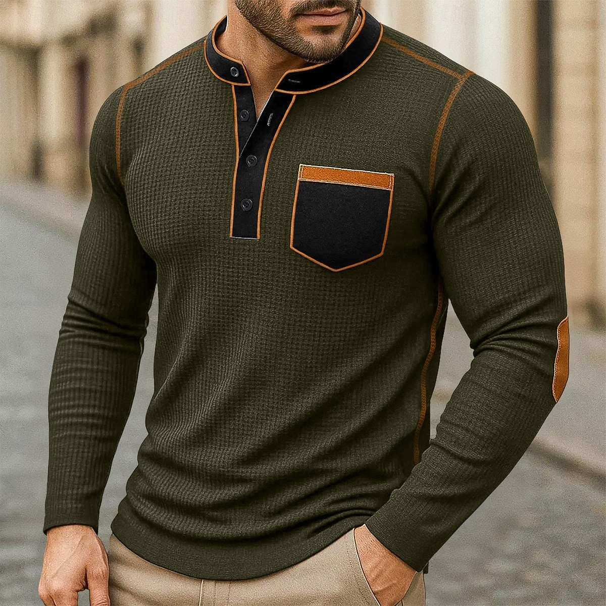 Men's Waffle Henley Shirt Tee Long Sleeve Henley Summer Fall Winter Solid Color Plain Fashion Designer Modern Color Block Buttons Outdoor Casual Daily Black Navy Blue Brown Top Tee for Men 2026 - $31.99 –P5
