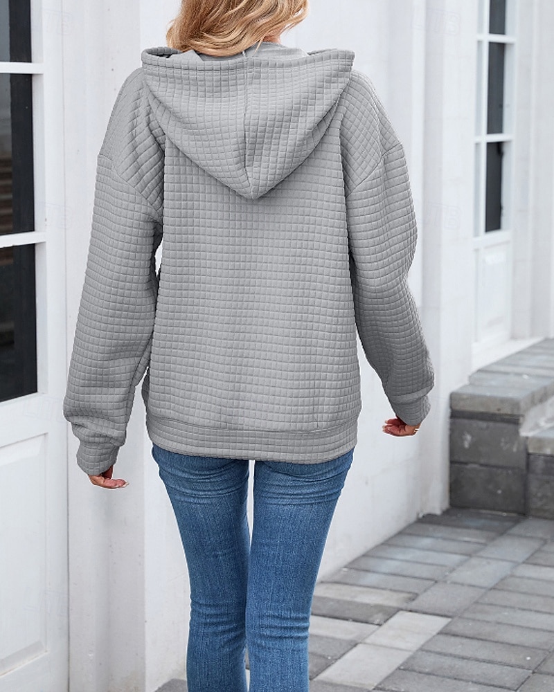 Damen Textur Bluse Kapuzenpullover Tasche Einfach Streetwear Lässig Langarm Mit Kapuze Normale Oberteile Straße Ferien Ausgehen Schwarz Rosa Braun Khaki Grau Herbst 2026 - $25.99 –P16