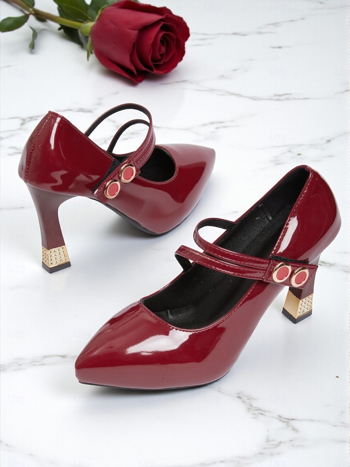Women's Burgundy Patent Leather Mary Jane Heels - Square Toe Dress Shoes with Double Straps for Cocktail Parties & Evening Events 2025 - $34.99 –P3