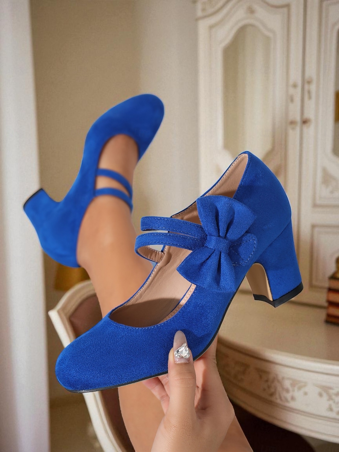 női lila Mary Jane magassarkú cipő - vastag sarkú velúr elegáns cipő dupla masnipánttal, 1950-es évekbeli vintage ihletésű stílus esküvőkre, partikra és elegáns mindennapi viseletre 2025 - $46.99 –P9