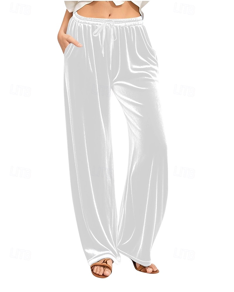 Жен. Широкие Вельветовые брюки Брюки Уличный стиль На каждый день Полная длина Средняя талия Полотняное плетение Карман Эластичный шнурок Удобный Для улицы Праздники выходные 2025 - $24.99 –P2