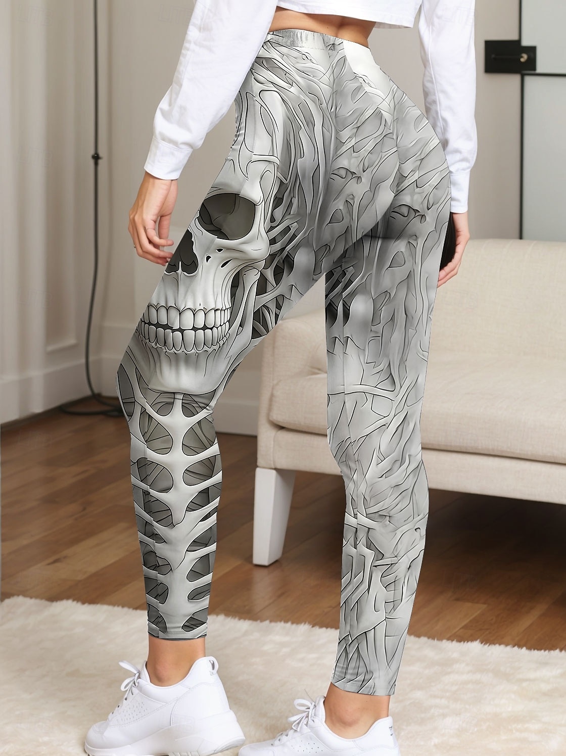Dámské Legíny prázdniny Vinobraní Módní Po kotníky Vysoký pasPantsHalloween Grafika Lebky předvečer Všech svatých Potisk Yumuşak Prodyšné Elastické Dovolená ulice Ležérní Bílá Vodní modrá Trávov 2025 - $22.99 –P3