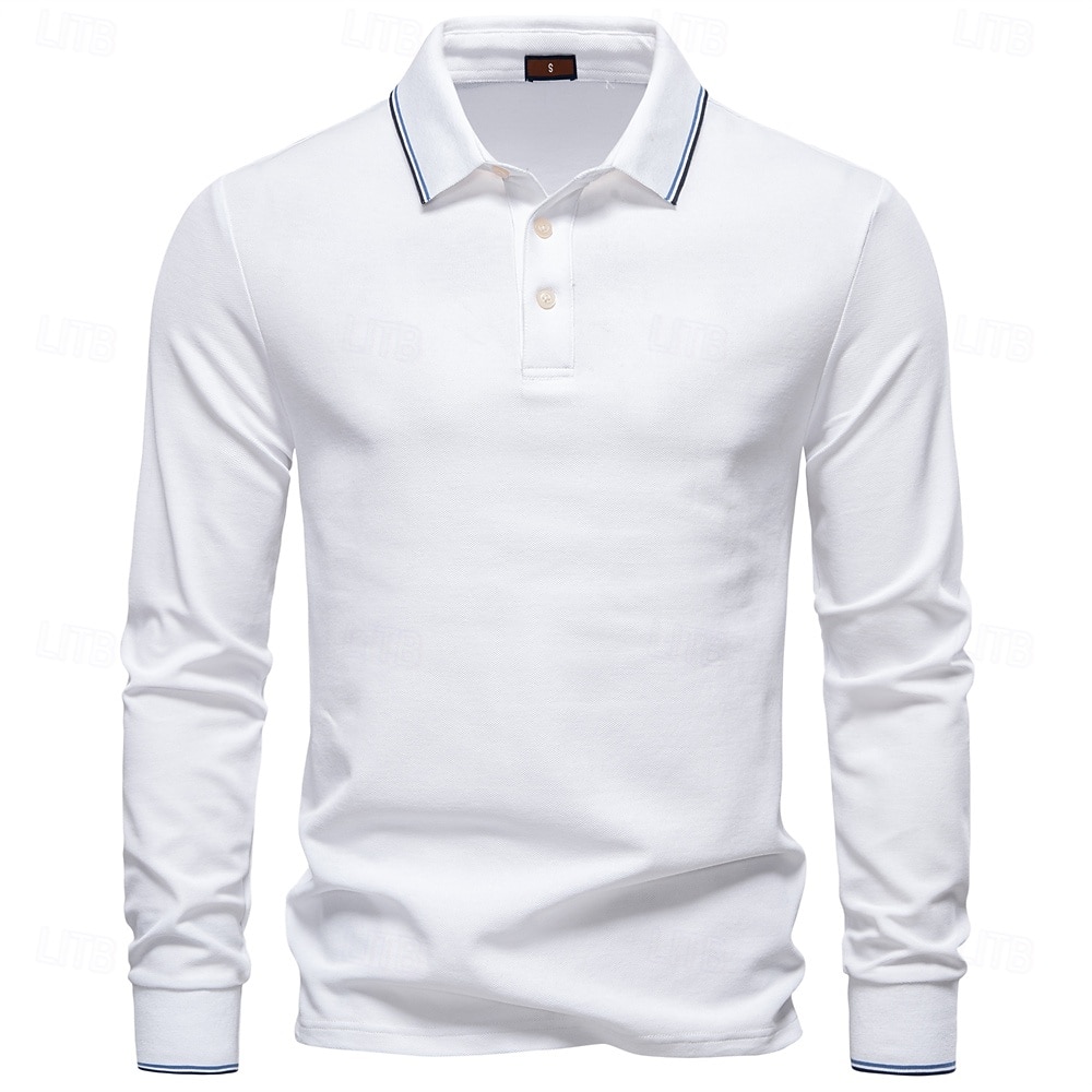 Hombre Polo Trabajo Negocio Cuello Vuelto Manga Larga Ocio Cómodo Plano Bloque de Color Puro Todas las Temporadas Ajuste regular Rojo rubí Negro Blanco Azul Marino Oscuro Gris claro Verde Ejército 2026 - $22.99 –P31