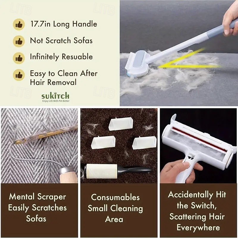 slitesterk børste for fjernelse av dyrehår til hunder &katter – gjenbrukbare, vaskbare, skånsomme mot møbler, sofaer, tepper, klær &sengetøy – stelleverktøy for kjæledyr, solid plast 2026 - $9.99 –P8