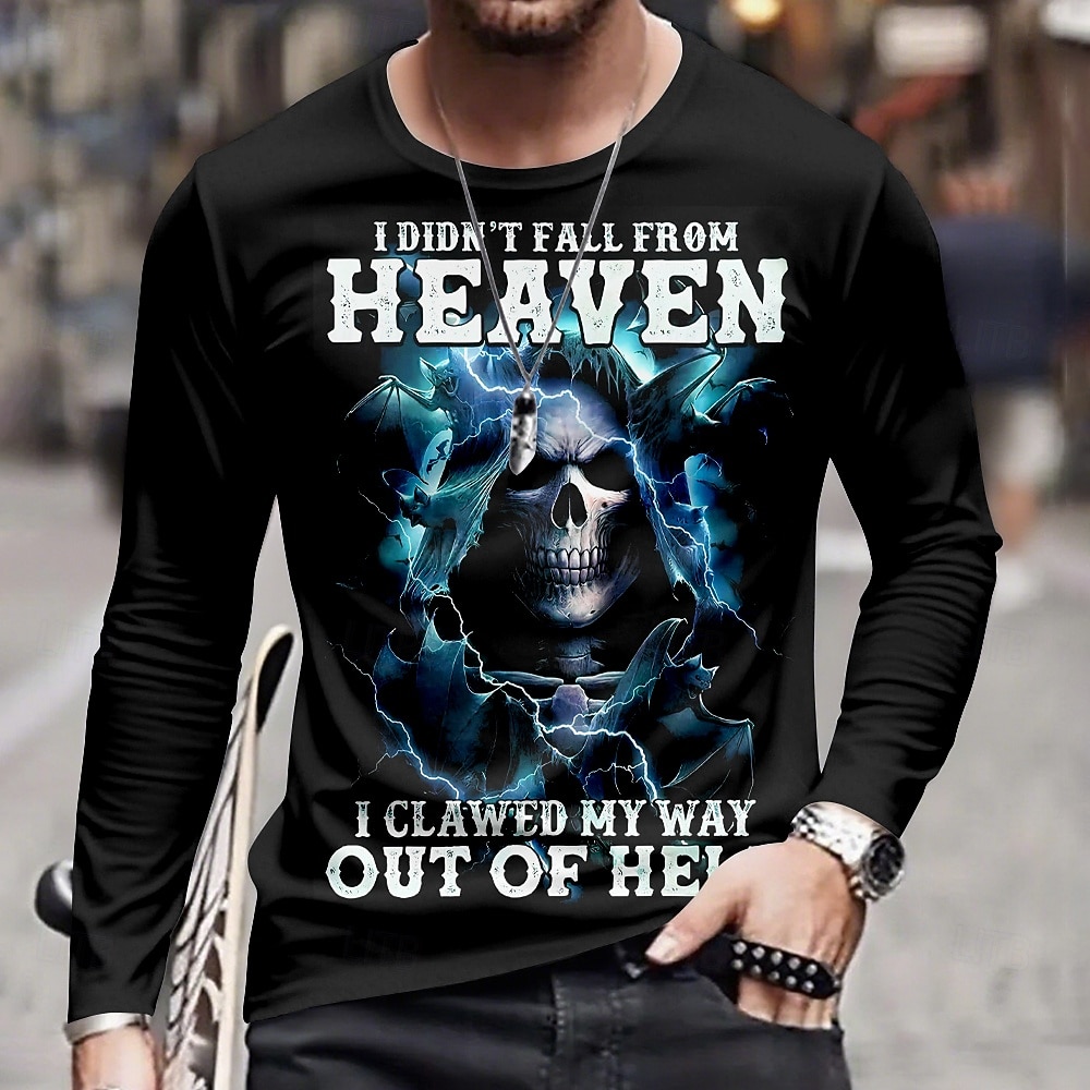 Voor heren Doodskoppen T-shirt Lange mouw T-shirt 3D-afdrukken Strakke ronde hals Overhemd Modieus overdreven Straat Casual Dagelijks Zwart blauw Paars Herfst Winter Kleding S M L XL XXL XXXL 2025 - $22.99 –P4