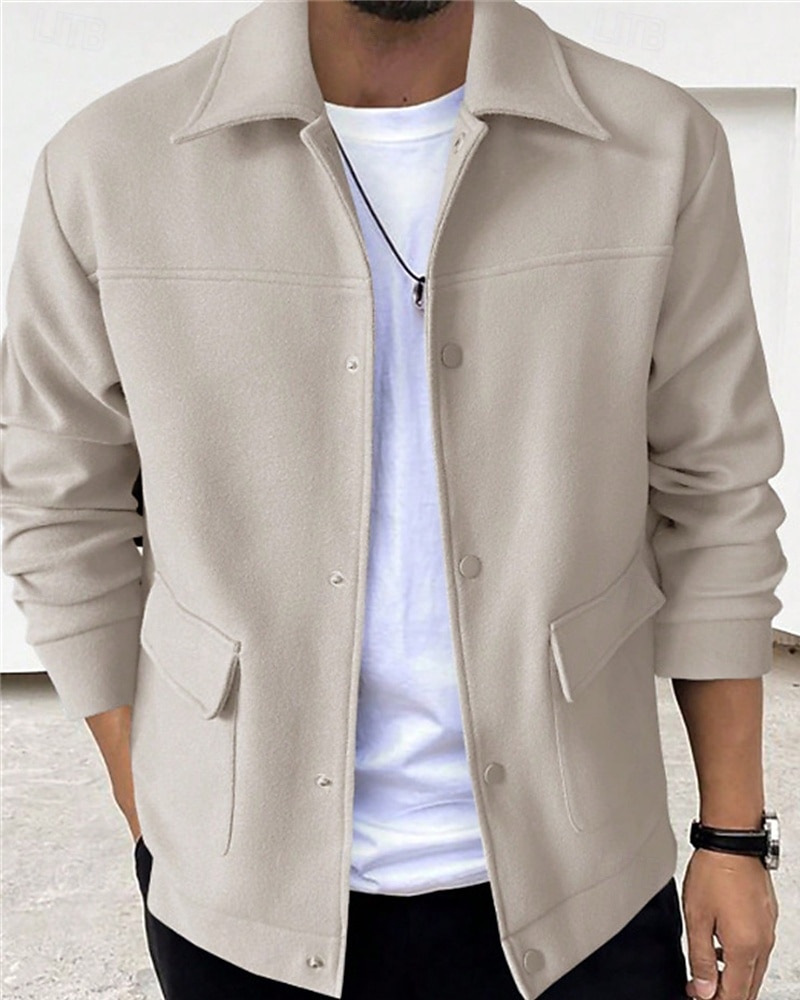 Herren Leichte Jacke Freizeitjacke Urlaub Täglich Atmungsaktiv Tasche Herbst Winter Einfach Mode Klassisch Revers Regulär Aprikose Schwarz Jacken 2025 - $32.99 –P3