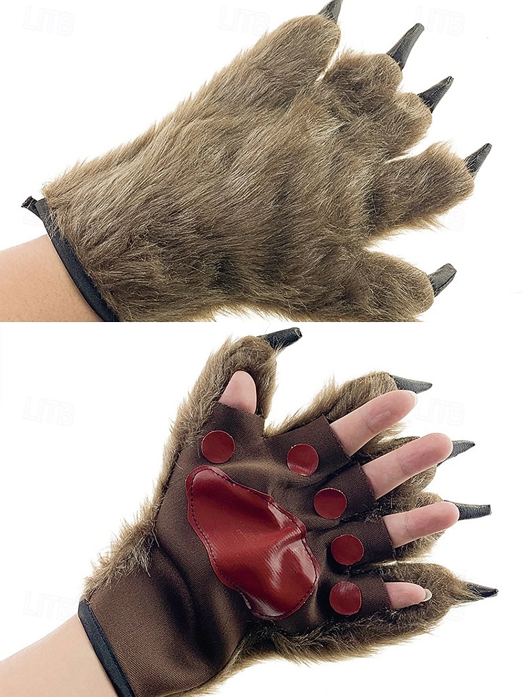 Werwolf-Krallenhandschuhe für Herren – Halloween-Handschuhe aus Kunstpelz und Leder mit spitzen Krallen, perfekt für Halloween-Kostüme und Partys 2025 - $14.99 –P5