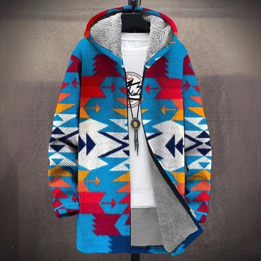 Ανδρικά Γραφική Χειμερινό παλτό Μπουφάν fleece Παλτό Διατηρείτε Ζεστό Άνετο Καθημερινό Καθημερινά Ρούχα Φερμουάρ Τσέπη 3D εκτύπωση Φθινόπωρο Χειμώνας Με Κουκούλα Μακρυμάνικο Θαλασσί Πορτοκαλί Καφέ 2026 - $56.99 –P3