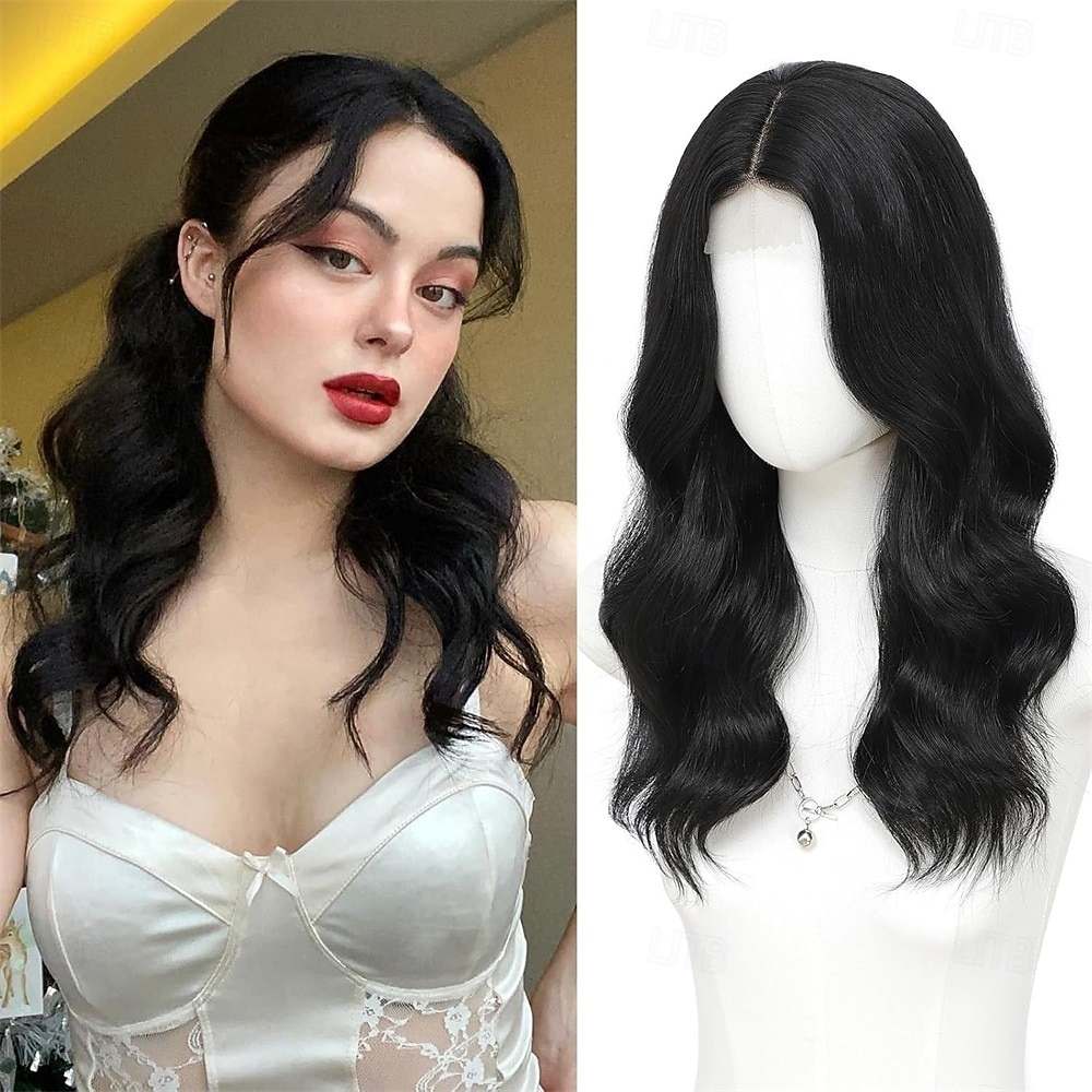 Parrucche castane con mèches per donna, lunghezza media, riga centrale da 18 pollici, corte, ricce e ondulate, parrucche da donna in capelli sintetici naturali per uso quotidiano per feste/Halloween del 2025 a $26.99 –P2