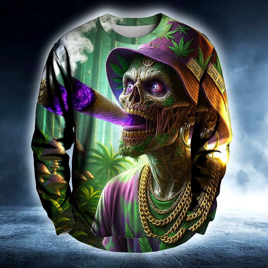 Halloween Pánské Čert List plevele Mikina Punk Večírek Tričkový Dovolená Tmavě zelená Trávová zelená Výstřih ke krku 3D Celý rok Návrhář 2025 - $26.99 –P3