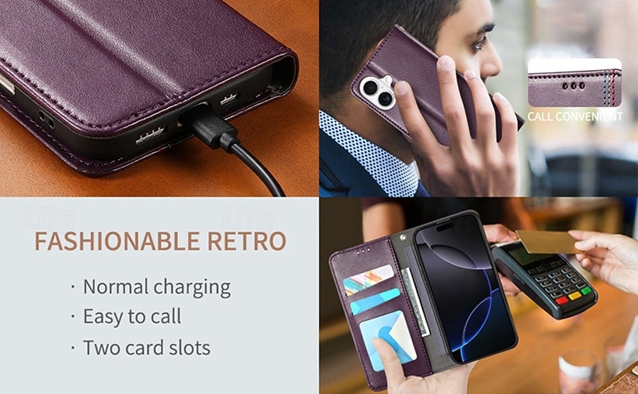 Phone Case For iPhone 17 Pro Max 17 Air 16 15 14 Pro Max Plus 16e 13 Pro Max Back Cover with Wrist Strap Kickstand Card Slot Retro TPU PU Leather 2025 - $10.99 –P2