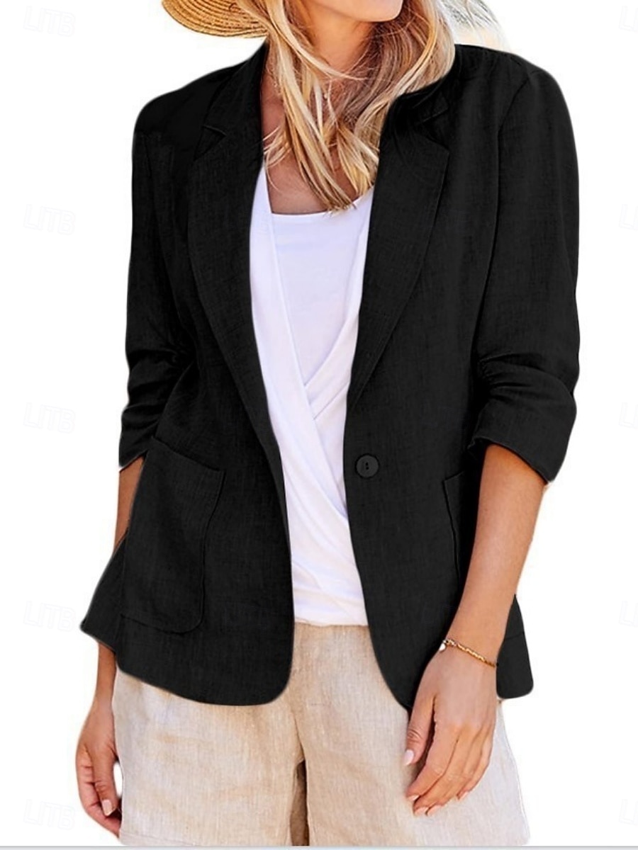 Damen Blazer Bequem Atmungsaktiv Tasche Knöpfe Mode Täglich Einfach Outdoor Lässig Täglich Einreihig Regulär Revers Normale Passform Langarm Oberbekleidung Schwarz Weiß Rosa Frühling Herbst 2025 - $22.99 –P8
