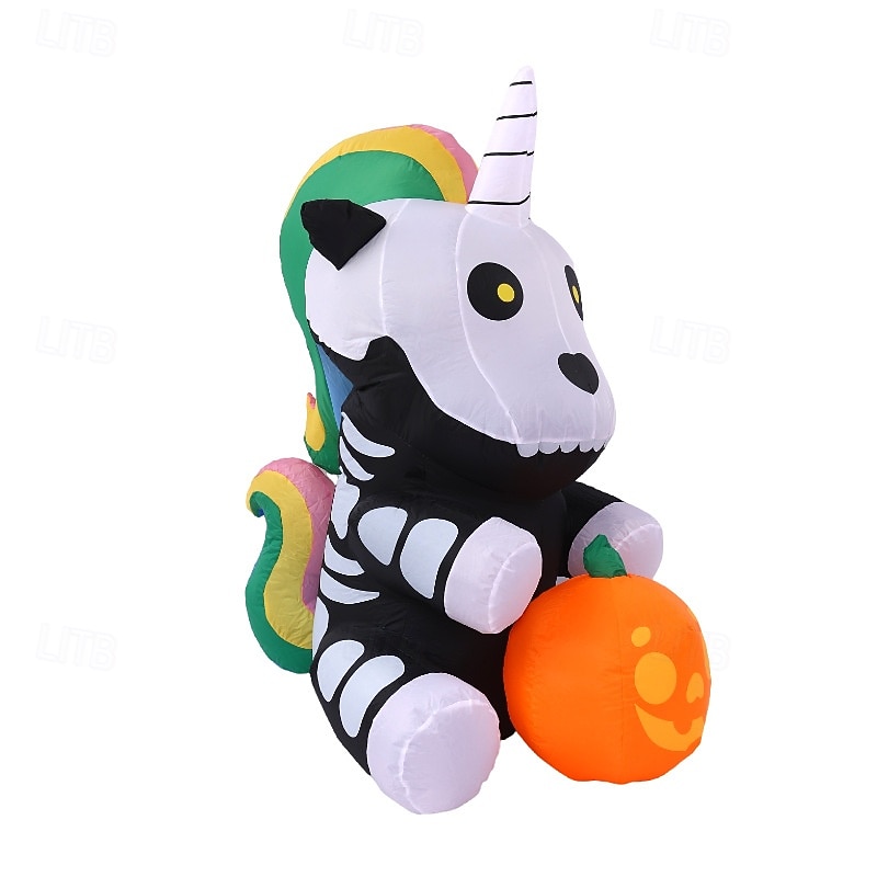 1 db 1,5 m-es halloweeni felfújható légmodell ülő csontváz unikornis led világító felfújható fólia udvari dekorációs dísz 2025 - $63.99 –P5
