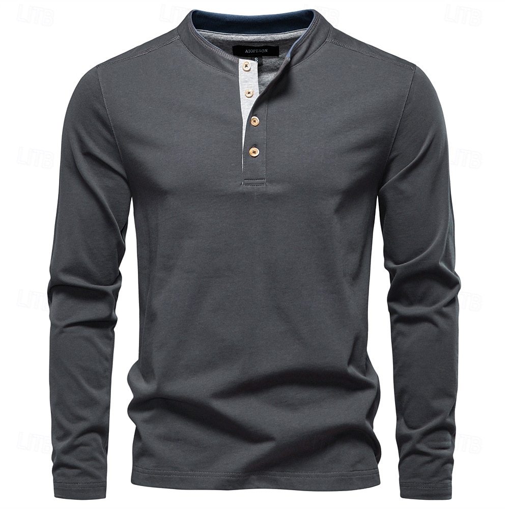 Homme Chemise en coton manche longue Couleur Pleine Frais Quotidien Occasionnel Boutons Henley École Entraînement Extérieur Toutes saisons Gris foncé Blanche Bleu T-shirt Henley de 2025 ? $32.99 –P1