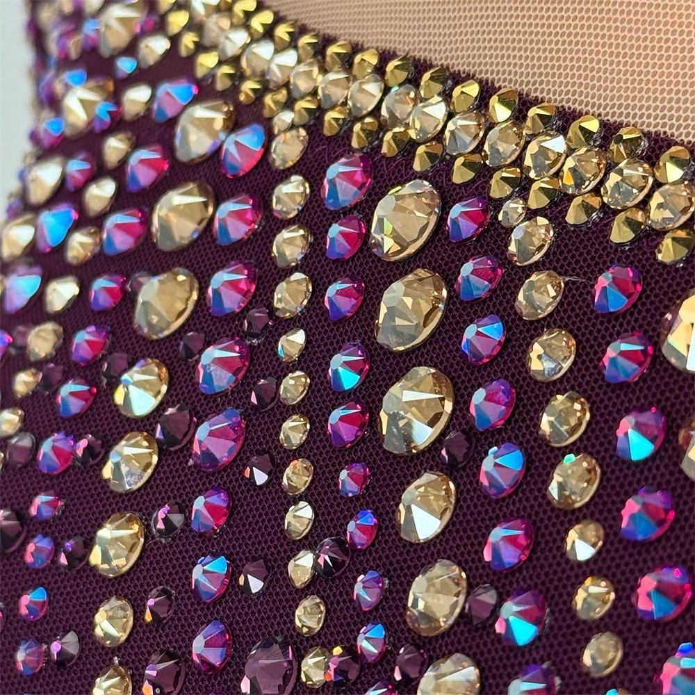 Kunstschaatsjurk Dames Voor meisjes Schaatsen Jurken Bordeaux Lapwerk Open achterkant Netstof Spandex Hoge Elasticiteit Opleiding Wedstrijd Kunstschaatskleding Klassiek Kristal / Bergkristal Lange 2026 - $298.59 –P8