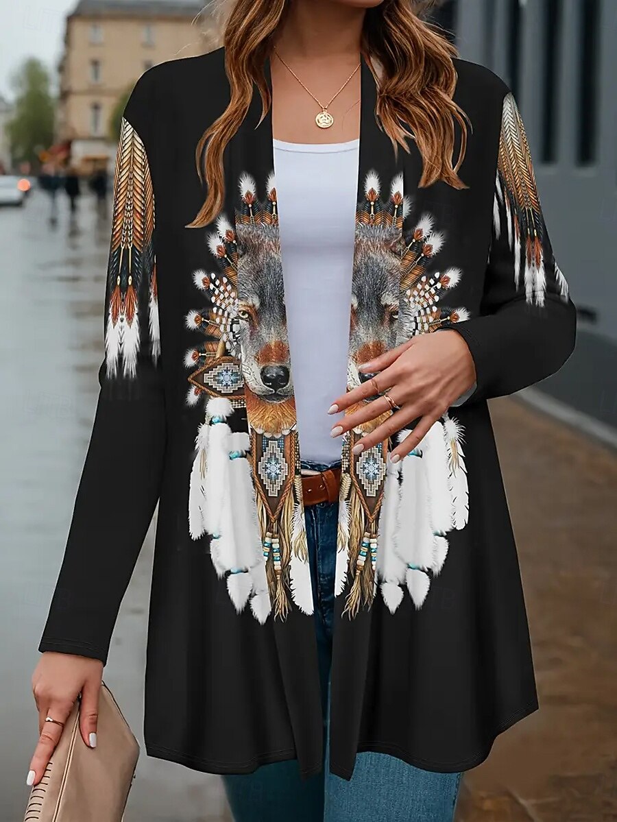 Femmes Manteau d'Hiver Trench Léger Confortable Imprimé Front ouvert ancien Mode Occasionnel Animal Vacances Occasionnel Long Sans Col Coupe régulière manche longue Vêtements d'extérieur Noir Bleu de 2025 ? $19.99 –P2