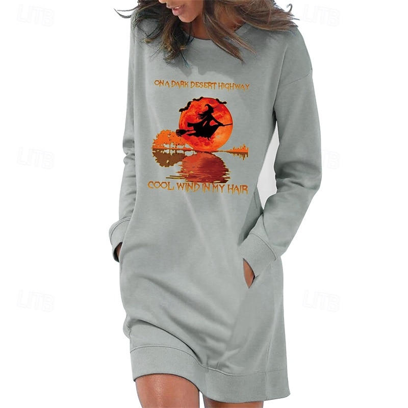 Damen Minikleid Sweatshirt-Kleid Freizeitkleid Mode Modern Halloween Täglich Wochenende Normale Passform Grafik Langarm Rundhalsausschnitt Schwarz Weiß Rote Khaki Frühling Herbst 2025 - $21.99 –P2