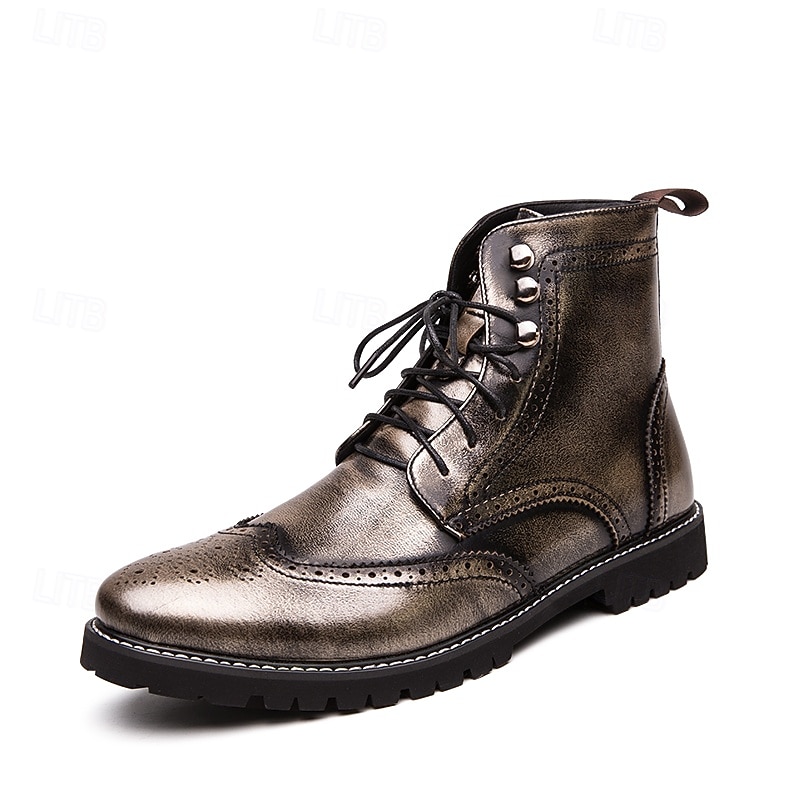 Men's Burgundy Faux Leather Combat Boots with Brogue Detailing – Durable Lace-Up Style for Casual Wear, Outdoor Walking, and Fashion Outfits 2025 - $46.99 –P3