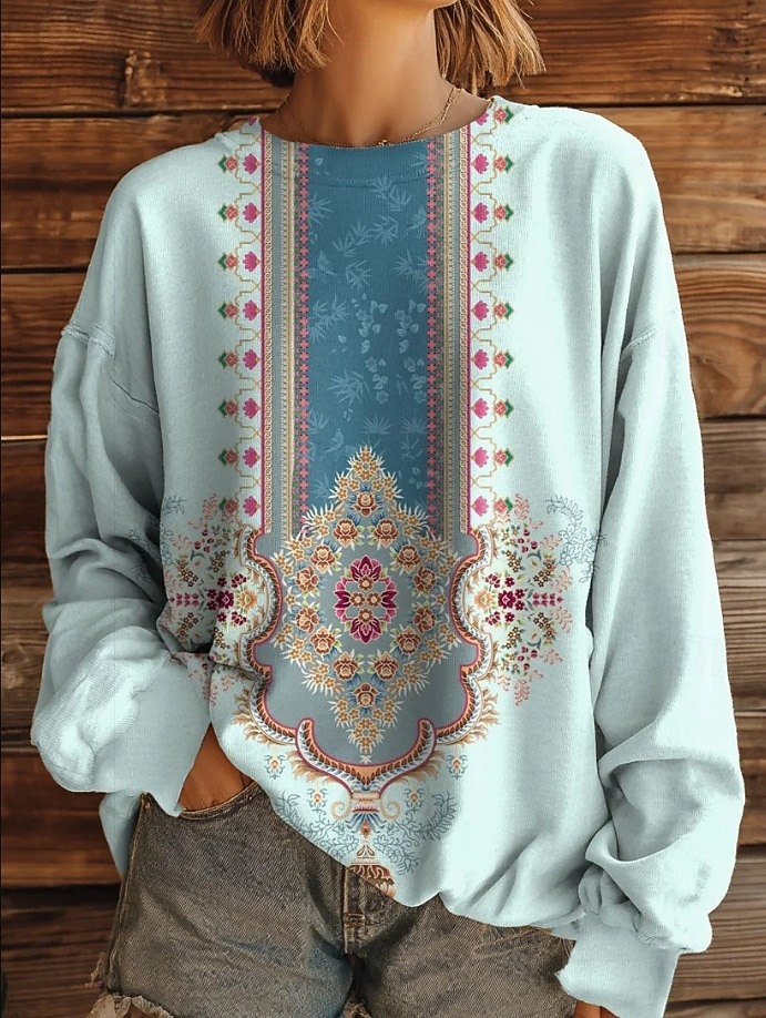 Felpa con cappuccio vintage boho stampata in 3D da donna felpa a patchwork floreale pullover felpa calda attiva vintage abbigliamento street quotidiano casual print bianco giallo rosso blu marrone del 2025 a $26.99 –P2