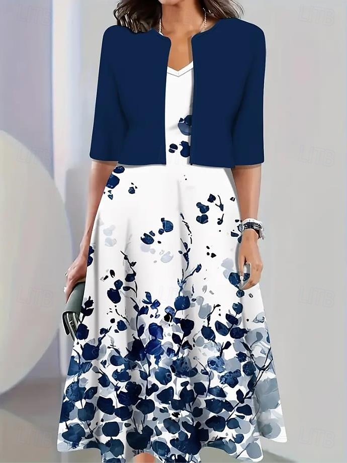 Pentru femei Set de rochii Rochie A line Casual Rochii Semi Formale Floral Grafic Imprimeu Rochii Midi Manșon Jumate Stil Nautic Vacanță Dată Alb Albastru piscină Trifoi Vară Primăvară Fit regulat 2025 - $36.99 –P4