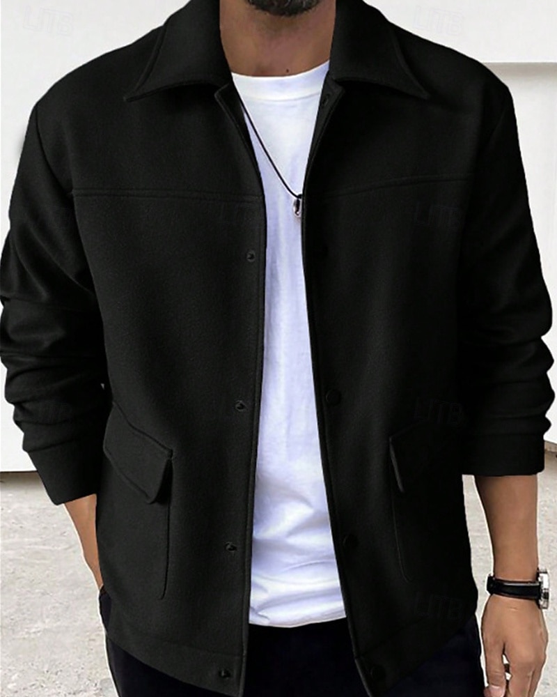 Herren Leichte Jacke Freizeitjacke Urlaub Täglich Atmungsaktiv Tasche Herbst Winter Einfach Mode Klassisch Revers Regulär Aprikose Schwarz Jacken 2025 - $32.99 –P12